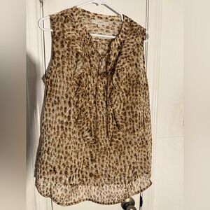 LOFT Tan Cream Ruffled Tie Front Blouse